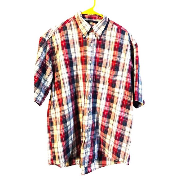 Nautica Other - Nautica Mens Large Red & Blue Plaid Short Sleeve Button-Up Shirt